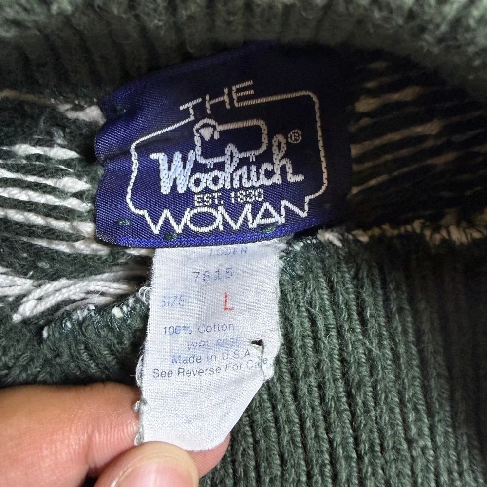 Vintage Woolrich USA Nordic Fair Isle Knit Sweater Green White Men's L